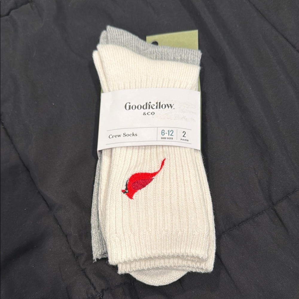 Men’s Goodfellow & Co White with Cardinal and Gray Crew Socks New